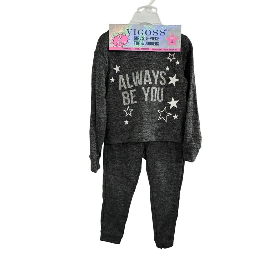 Vigoss Girls 2-Piece Top & Joggers Size 4 Dark Shadow Super Soft Knit